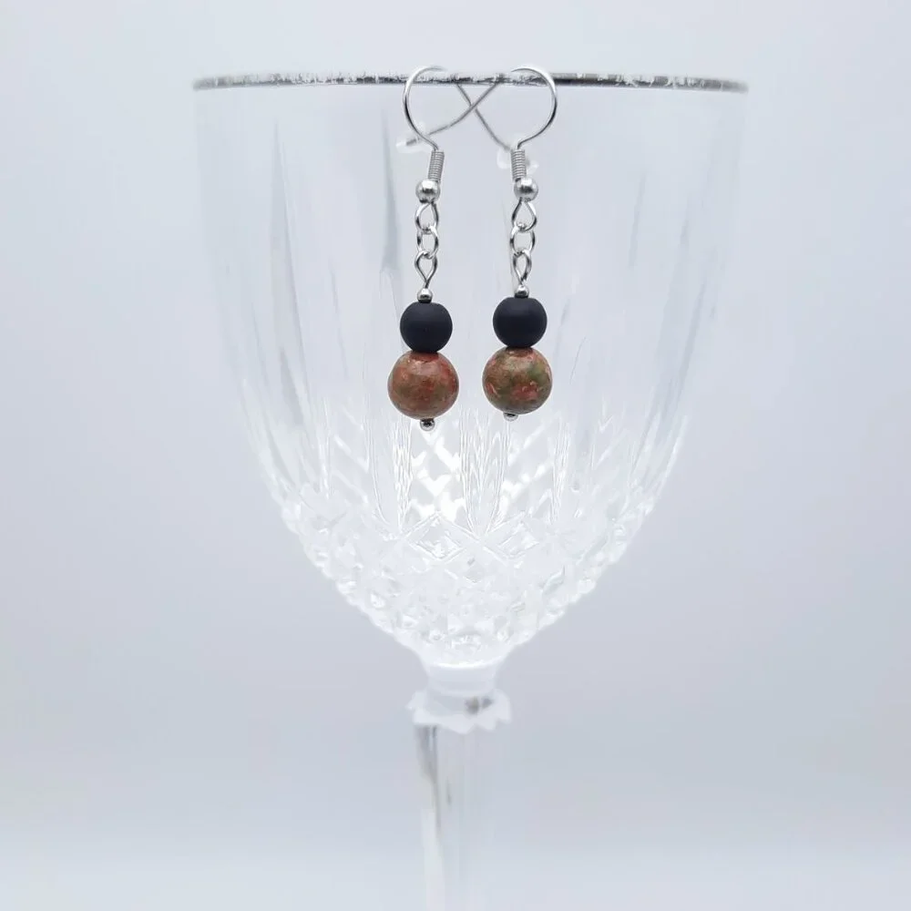 Ukanite Chakra Gemstone Black Drop Minimalist Earrings Handmade Jewelry - Picture 3 of 6